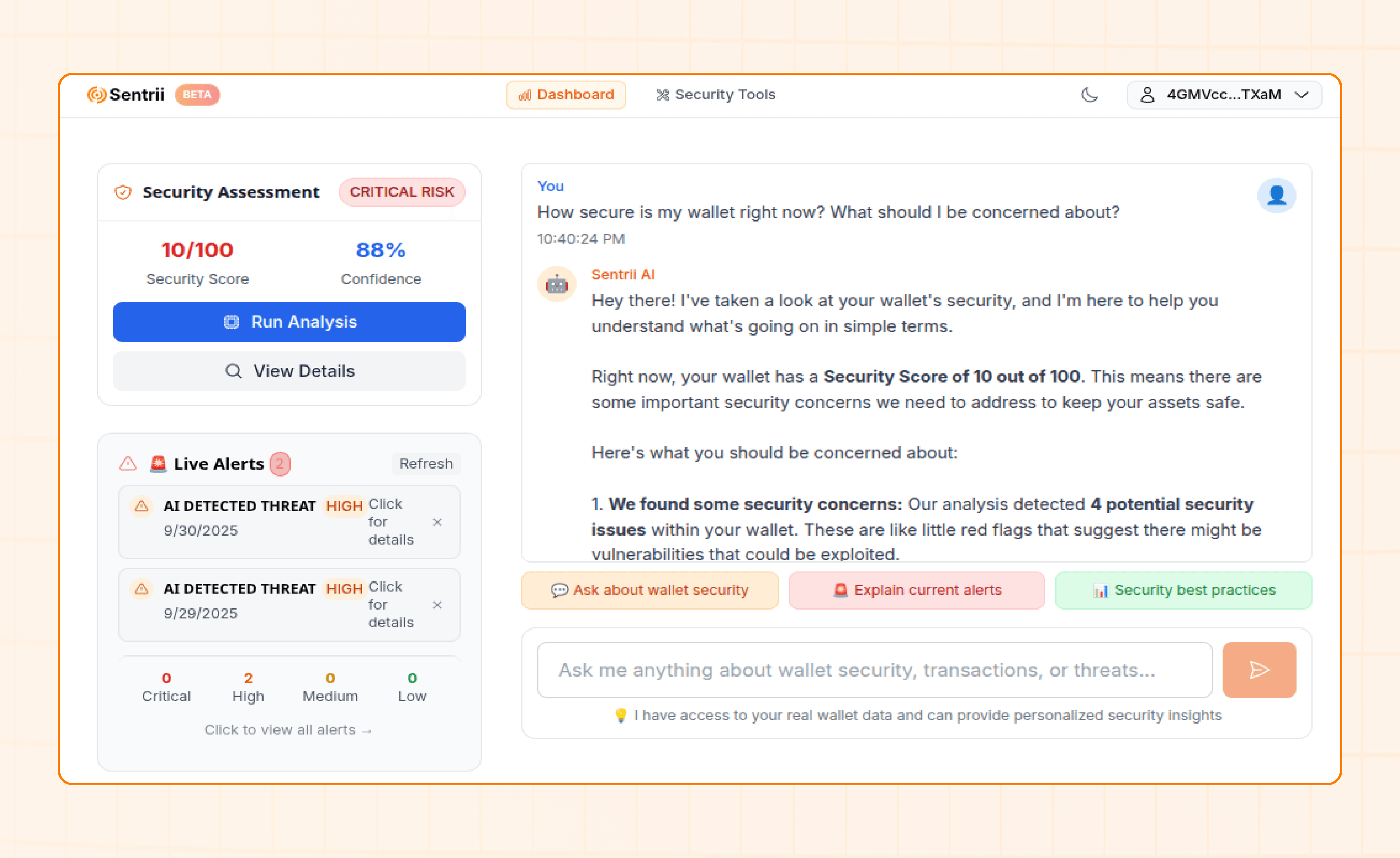 Sentrii Security Dashboard